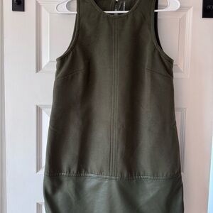 Anthropologie Olive Green Mini Dress with Faux-Leather Hem